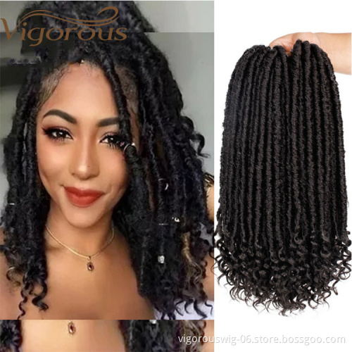 Wholesale kids goddess locs crochet hair curly ends pre-loop synthetic crochet braids twist braiding faux locs hair extensions